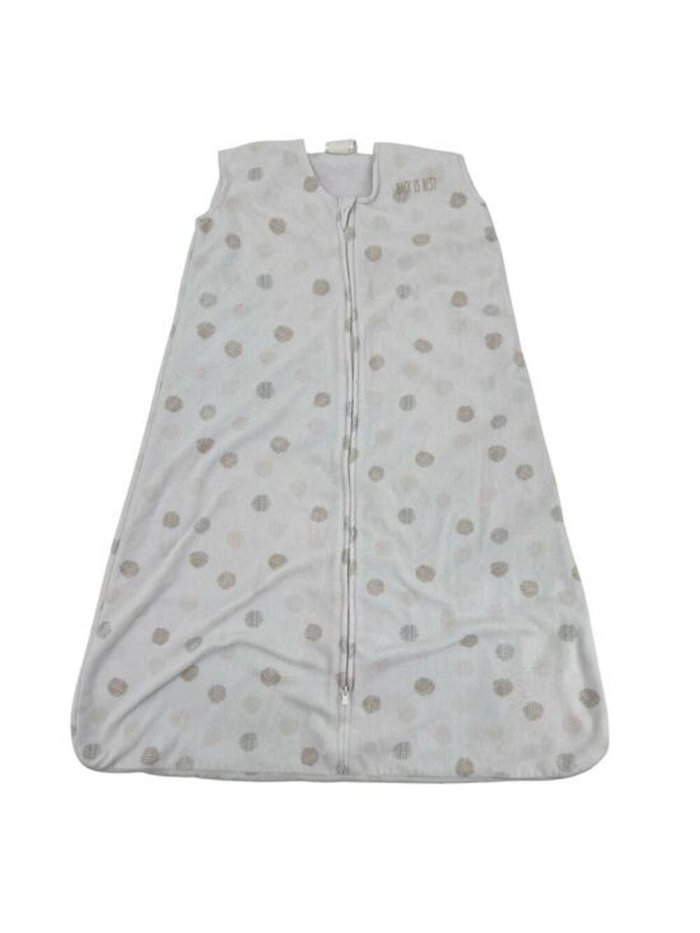HALO SleepSack white polka dot pattern embroidered "Back is Best" gender neutral